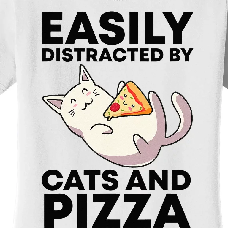 Easily Distracted By Cats And Pizza Kawaii Cat Lovers Gift Women's T-Shirt