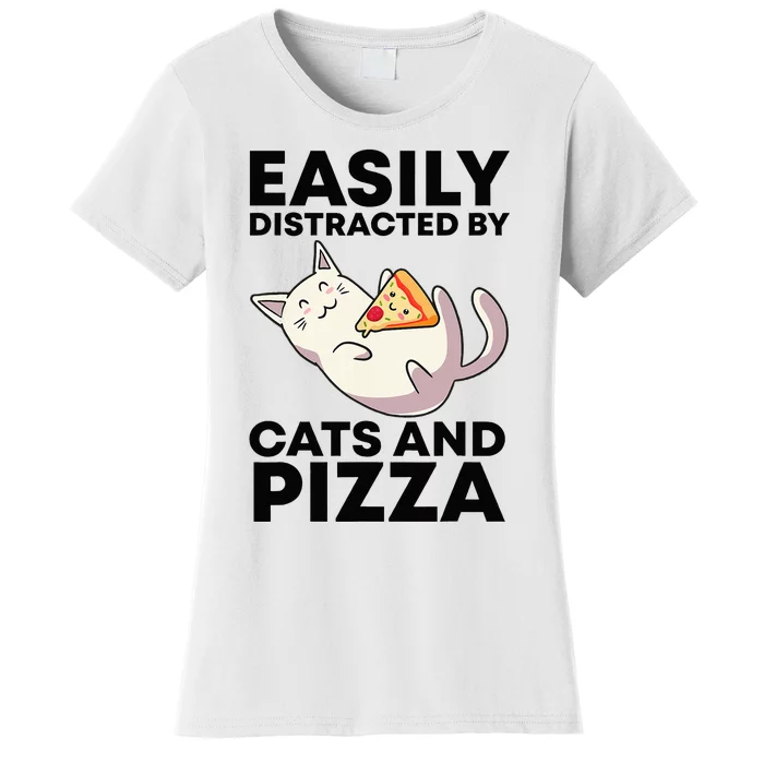 Easily Distracted By Cats And Pizza Kawaii Cat Lovers Gift Women's T-Shirt