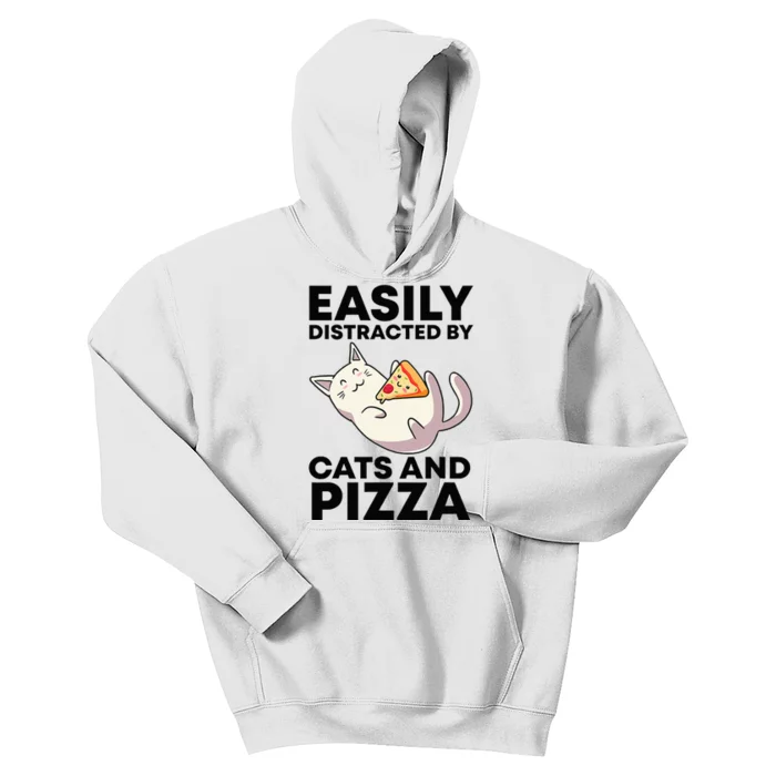 Easily Distracted By Cats And Pizza Kawaii Cat Lovers Gift Kids Hoodie