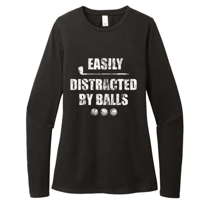 Easily Distracted By Balls Funny Golf Ball Putt Design Womens CVC Long Sleeve Shirt