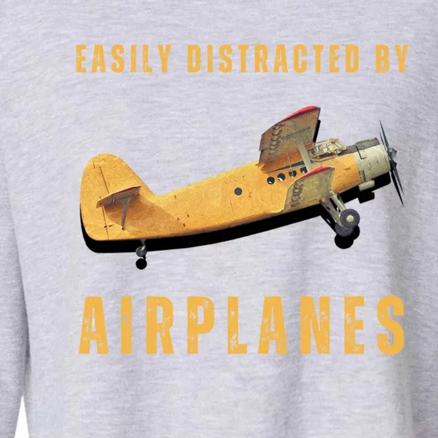 Easily Distracted By Airplanes Aviation Pilot Gift Cropped Pullover Crew