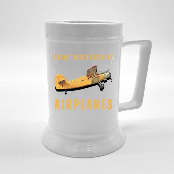 Easily Distracted By Airplanes Aviation Pilot Gift Front & Back Beer Stein