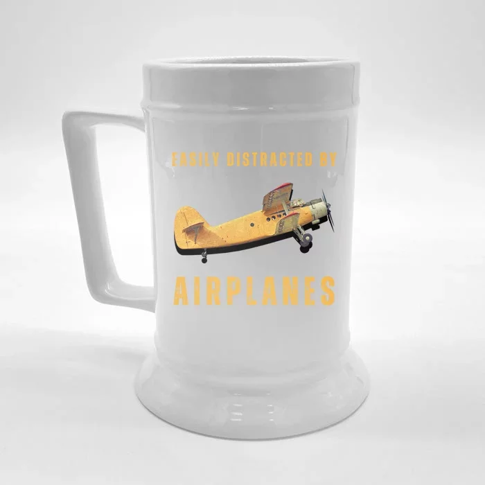 Easily Distracted By Airplanes Aviation Pilot Gift Front & Back Beer Stein