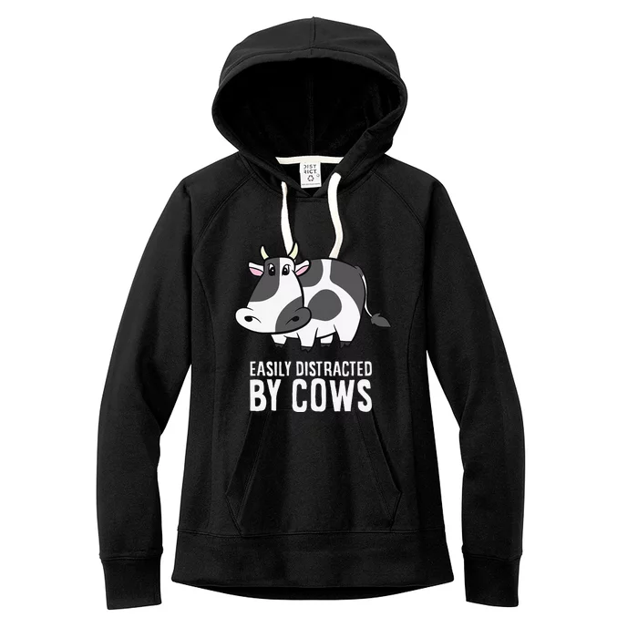 Easily Distracted By Cows Cattle Farming Cows Women's Fleece Hoodie