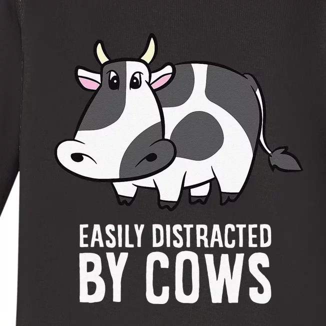 Easily Distracted By Cows Cattle Farming Cows Baby Long Sleeve Bodysuit