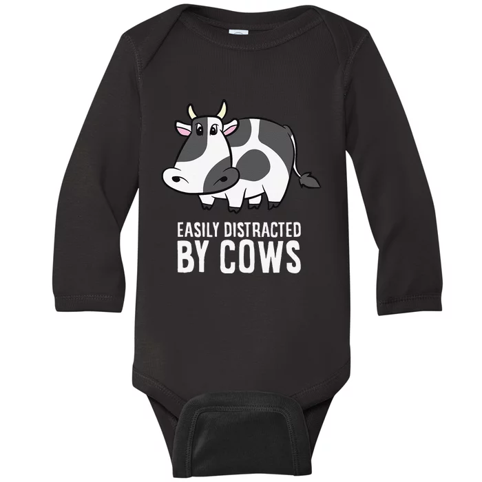 Easily Distracted By Cows Cattle Farming Cows Baby Long Sleeve Bodysuit