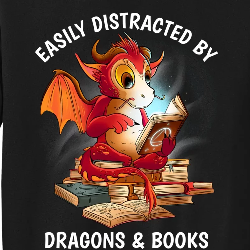 Easily Distracted By Dragons And Books Nerd Dragon Sweatshirt