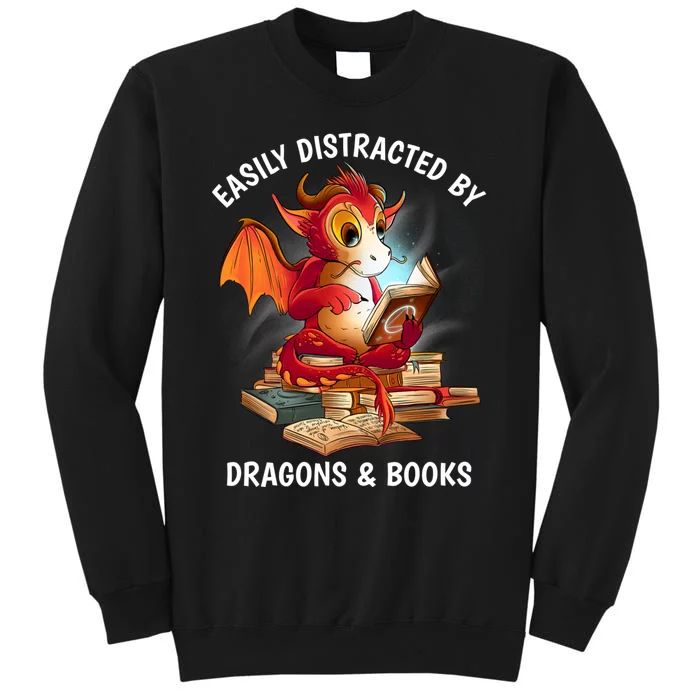 Easily Distracted By Dragons And Books Nerd Dragon Sweatshirt