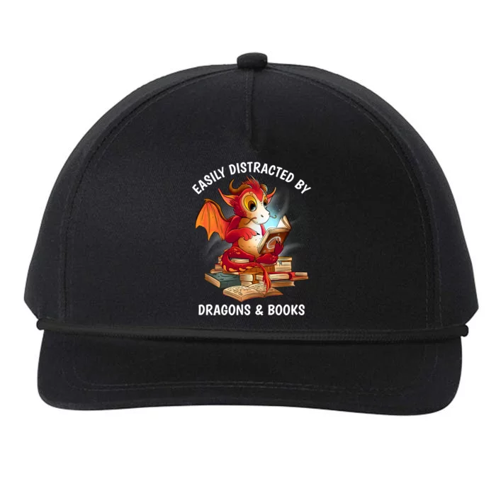 Easily Distracted By Dragons And Books Nerd Dragon Snapback Five-Panel Rope Hat