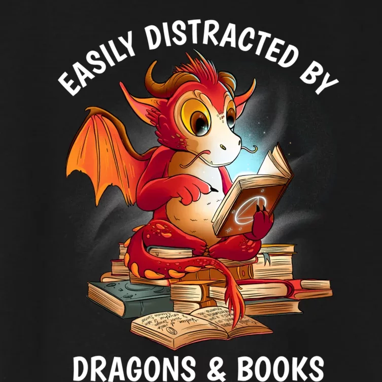 Easily Distracted By Dragons And Books Nerd Dragon Women's Crop Top Tee