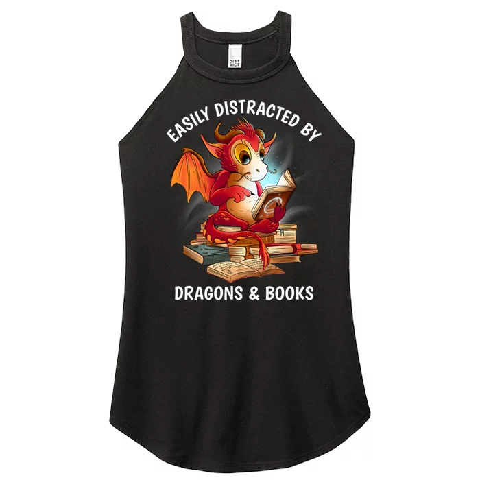 Easily Distracted By Dragons And Books Nerd Dragon Women’s Perfect Tri Rocker Tank