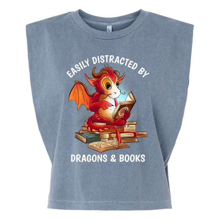 Easily Distracted By Dragons And Books Nerd Dragon Garment-Dyed Women's Muscle Tee