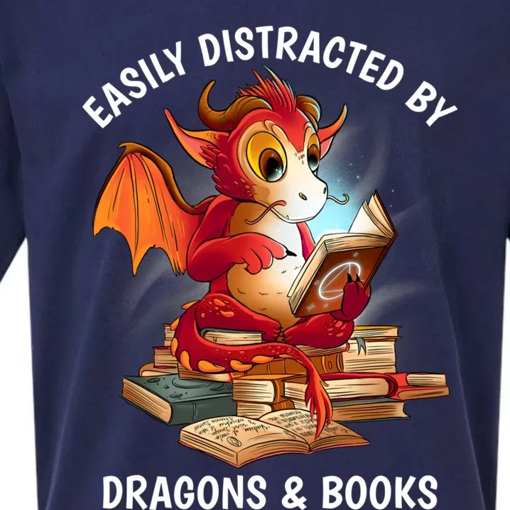 Easily Distracted By Dragons And Books Nerd Dragon Sueded Cloud Jersey T-Shirt