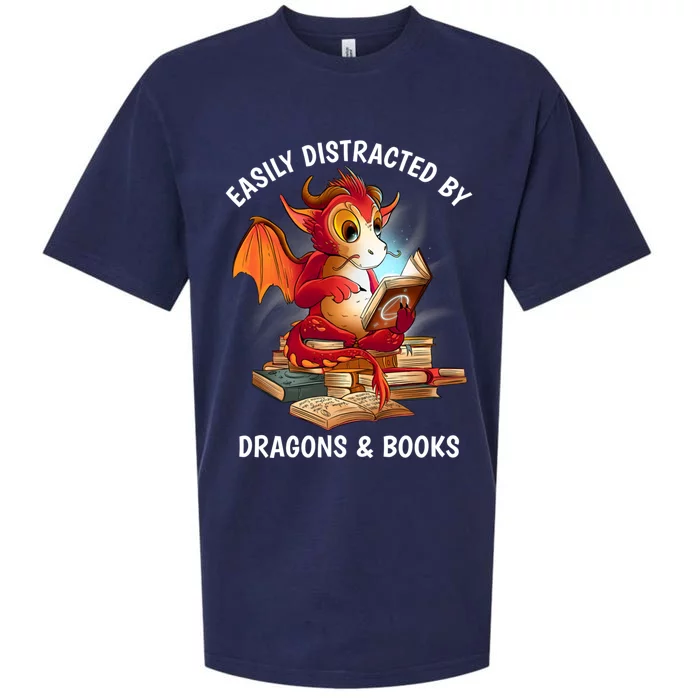 Easily Distracted By Dragons And Books Nerd Dragon Sueded Cloud Jersey T-Shirt