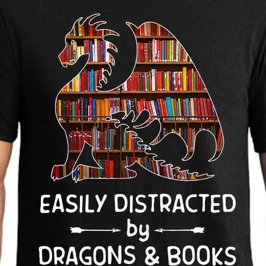 Easily Distracted By Dragon And Books Nerds Pajama Set