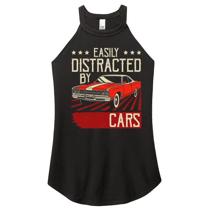 Easily Distracted By Cars Classic Muscle Car Guy Car Lover Women’s Perfect Tri Rocker Tank