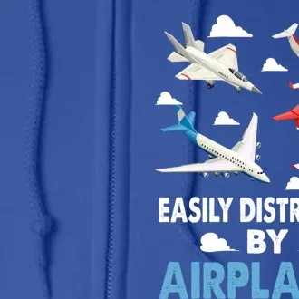 Easily Distracted By Airplanes Aircraft Pilot Jet Engine Gift Full Zip Hoodie