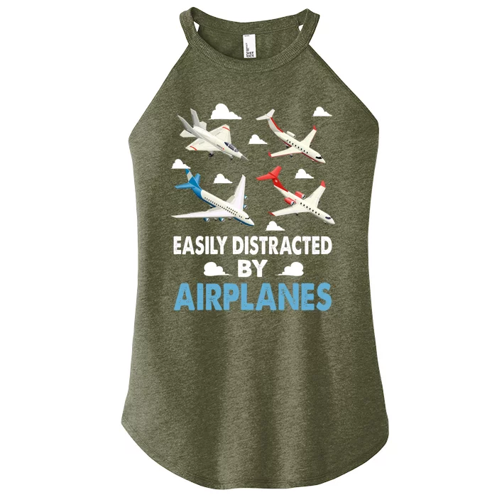 Easily Distracted By Airplanes Aircraft Pilot Jet Engine Gift Women’s Perfect Tri Rocker Tank