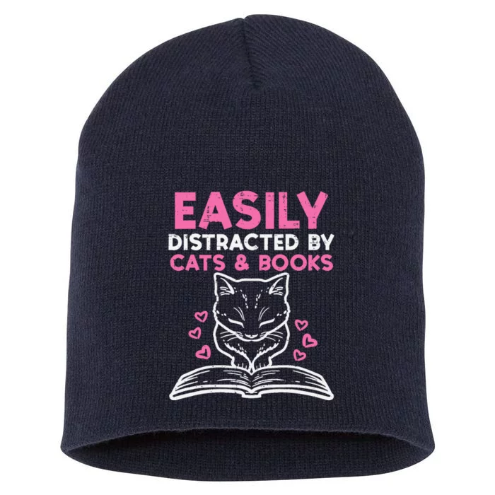 Easily Distracted By Cats Books Bookworm Wo Girl Short Acrylic Beanie