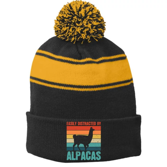 Easily Distracted By Alpacas Design For An Alpaca Fan Stripe Pom Pom Beanie