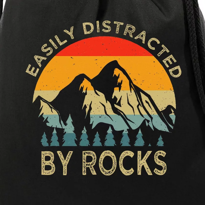 Easily Distracted By Rocks Drawstring Bag