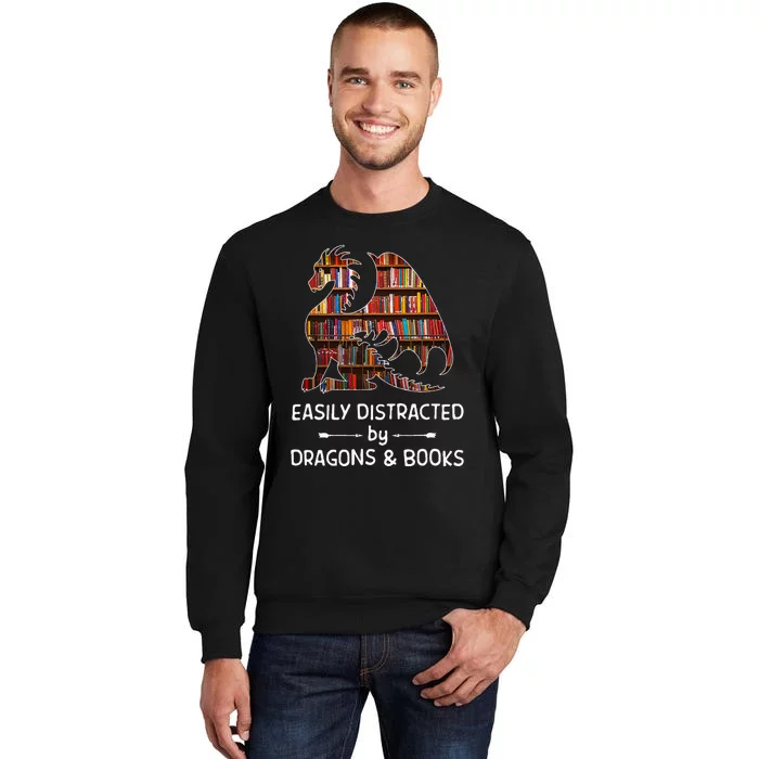 Easily Distracted By Dragon And Books Nerds Sweatshirt