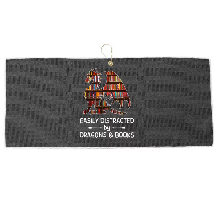 Easily Distracted By Dragon And Books Nerds Large Microfiber Waffle Golf Towel