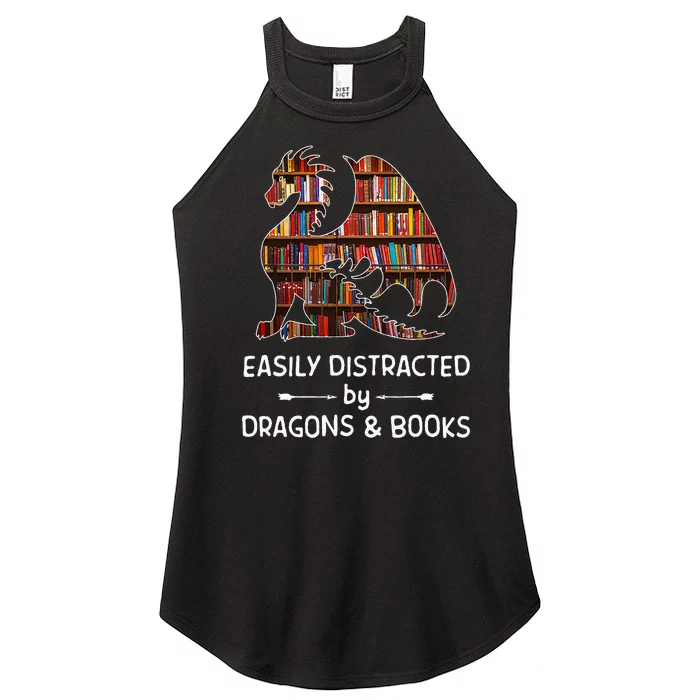 Easily Distracted By Dragon And Books Nerds Women’s Perfect Tri Rocker Tank