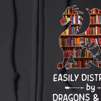 Easily Distracted By Dragon And Books Nerds Full Zip Hoodie