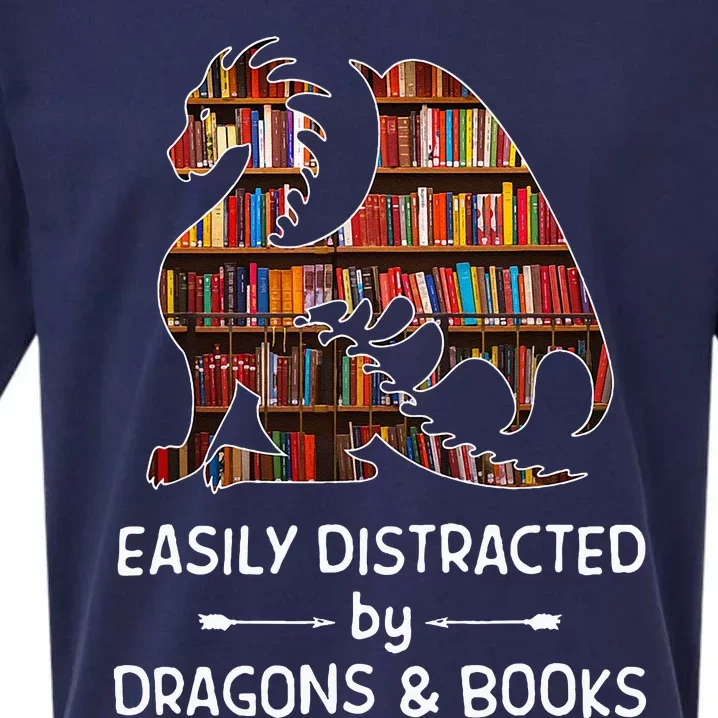 Easily Distracted By Dragon And Books Nerds Sueded Cloud Jersey T-Shirt