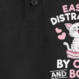 Easily Distracted By Cats and Books Cute Cat Book Lover Dry Zone Grid Performance Polo