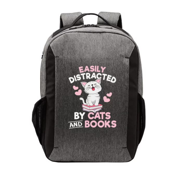 Easily Distracted By Cats and Books Cute Cat Book Lover Vector Backpack