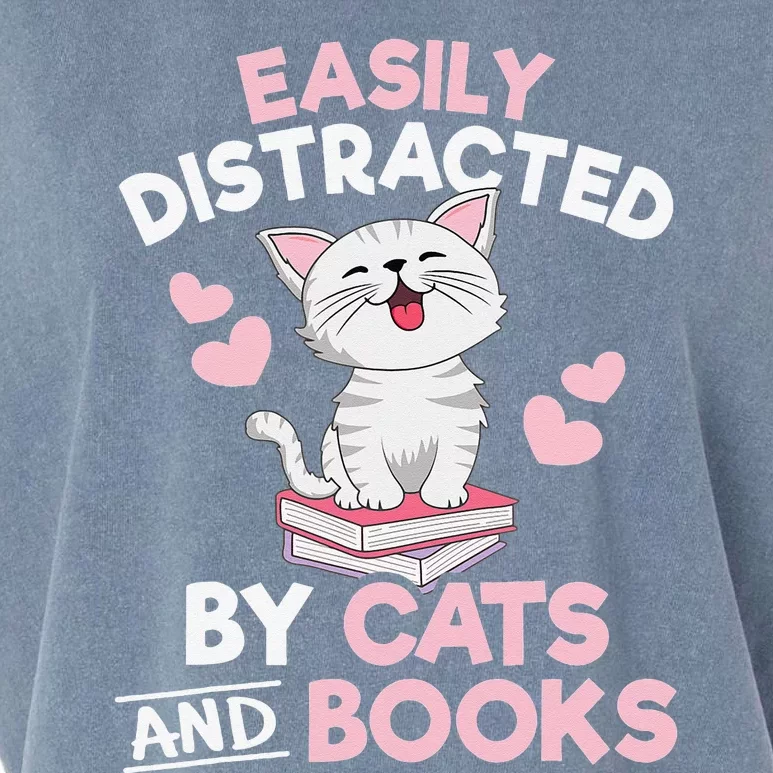 Easily Distracted By Cats and Books Cute Cat Book Lover Garment-Dyed Women's Muscle Tee