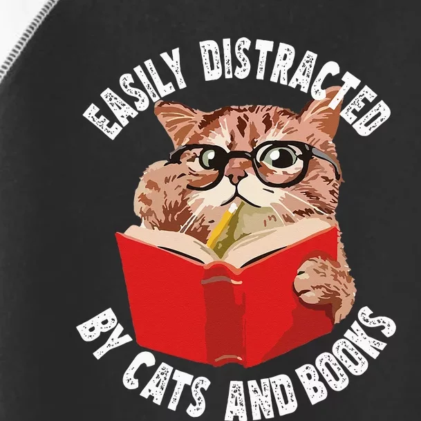 Easily Distracted by Cats and Books Funny Cat & Book Lover Toddler Fine Jersey T-Shirt