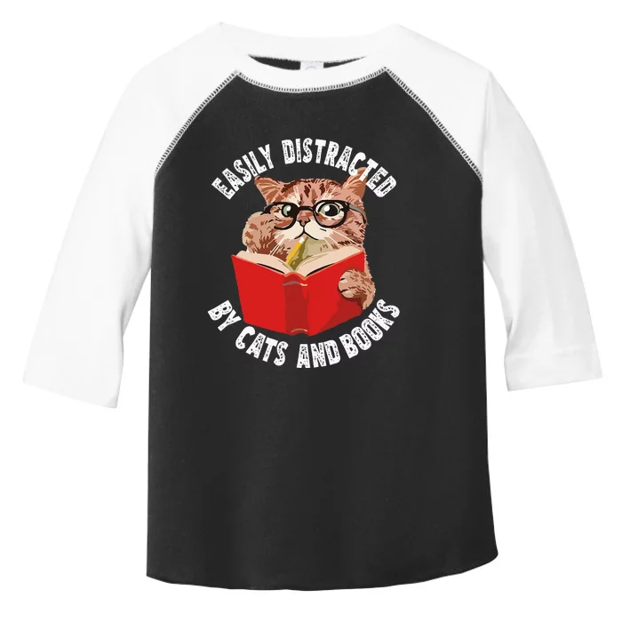 Easily Distracted by Cats and Books Funny Cat & Book Lover Toddler Fine Jersey T-Shirt