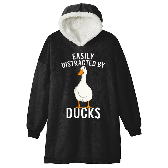 Easily Distracted By Ducks Funny Duck Lover Hooded Wearable Blanket