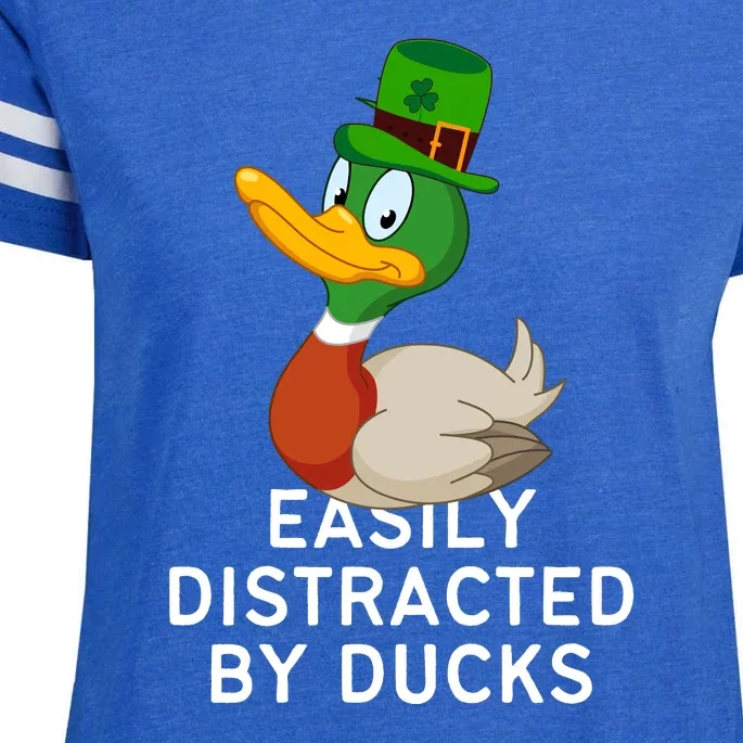 Easily Distracted By Ducks Funny St Patrick Day Enza Ladies Jersey Football T-Shirt