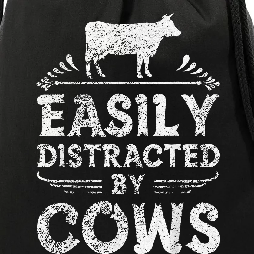 Easily Distracted By Cows Funny Cow Farmer Gifts Tee Drawstring Bag