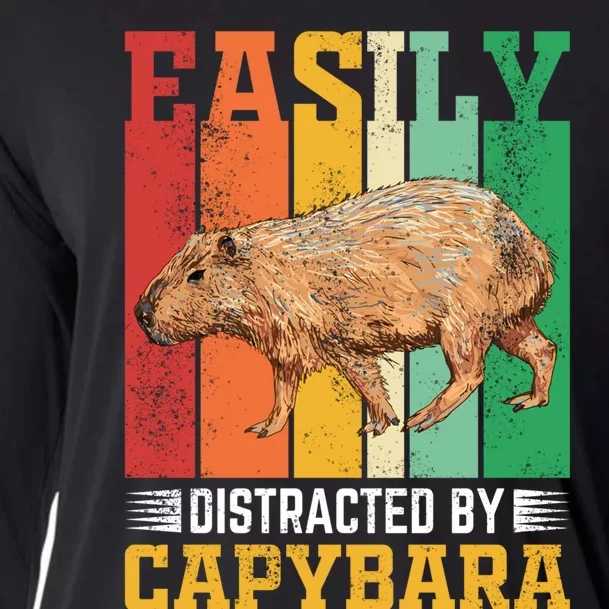 Easily Distracted By Capybara Animal Lover Rodent Gift Cooling Performance Long Sleeve Crew