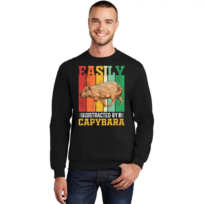 Easily Distracted By Capybara Animal Lover Rodent Gift Tall Sweatshirt