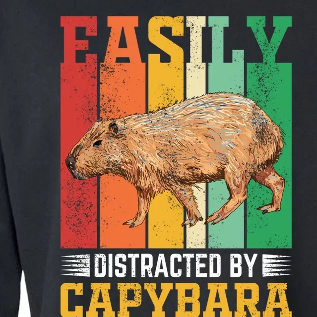 Easily Distracted By Capybara Animal Lover Rodent Gift Cropped Pullover Crew