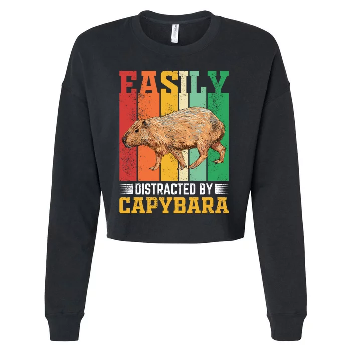 Easily Distracted By Capybara Animal Lover Rodent Gift Cropped Pullover Crew