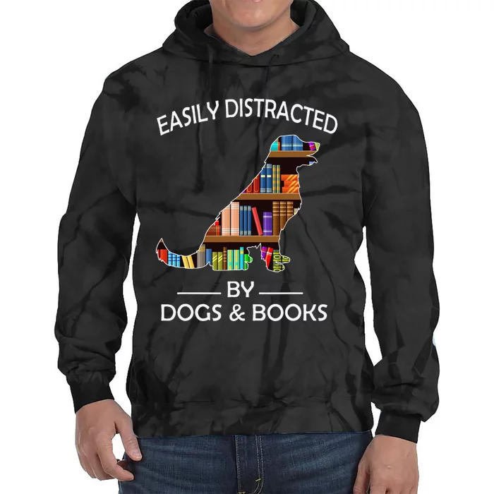 Easily Distracted By Dogs & Books Funny Golden Retriever Tie Dye Hoodie