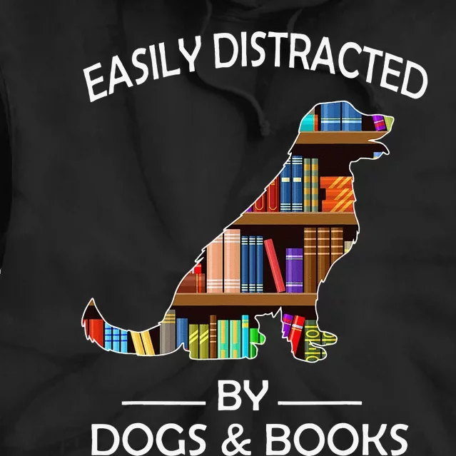 Easily Distracted By Dogs & Books Funny Golden Retriever Tie Dye Hoodie