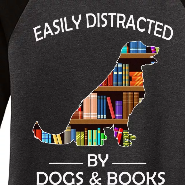 Easily Distracted By Dogs & Books Funny Golden Retriever Women's Tri-Blend 3/4-Sleeve Raglan Shirt