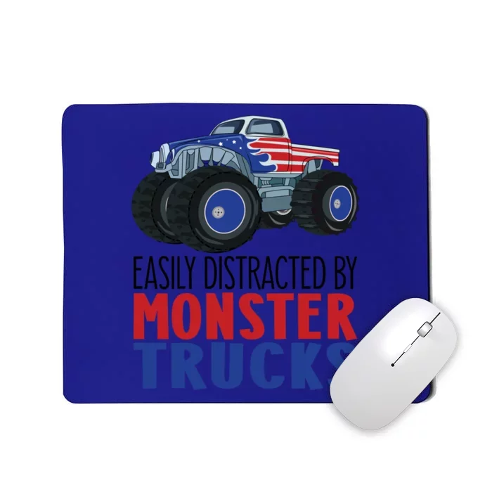 Easily Distracted By Monster Trucks Usa Flag Design Gift Mousepad