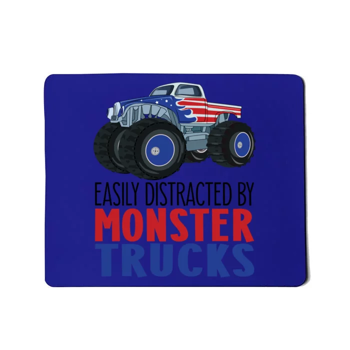 Easily Distracted By Monster Trucks Usa Flag Design Gift Mousepad