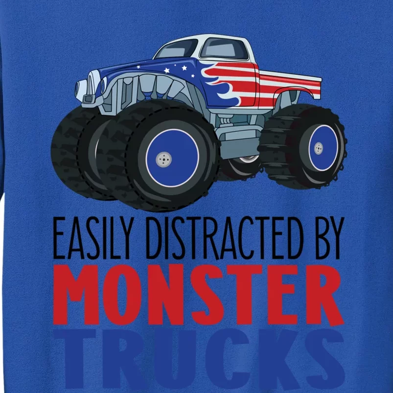 Easily Distracted By Monster Trucks Usa Flag Design Gift Tall Sweatshirt