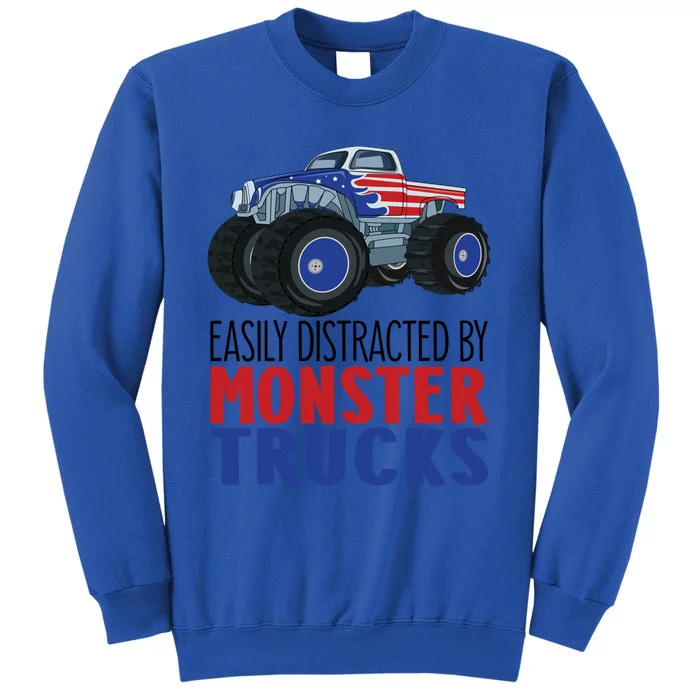 Easily Distracted By Monster Trucks Usa Flag Design Gift Tall Sweatshirt