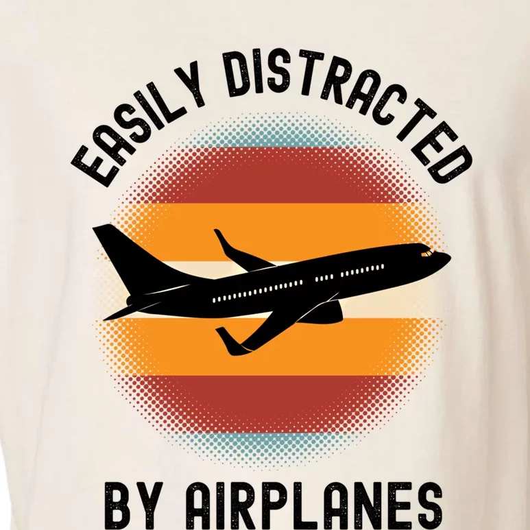 Easily Distracted By Airplanes Aviation Pilot Airplane Lover Cute Gift Garment-Dyed Women's Muscle Tee